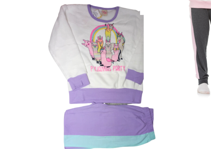 PIJAMA BRINCAR E ARTE em pelo lhama NATURAL E LAVANDA COM AZUL