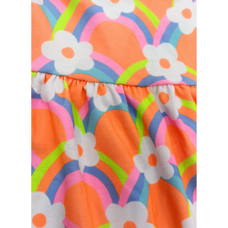 vestido by gus cotton pp sublimado laranja com flores coloridas - Imagem 2