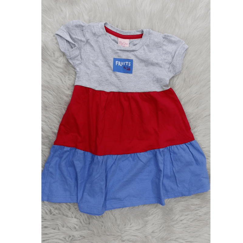 vestido by gus meia malha fruits 3 marias cor meslca azul e vermelho - Imagem 2