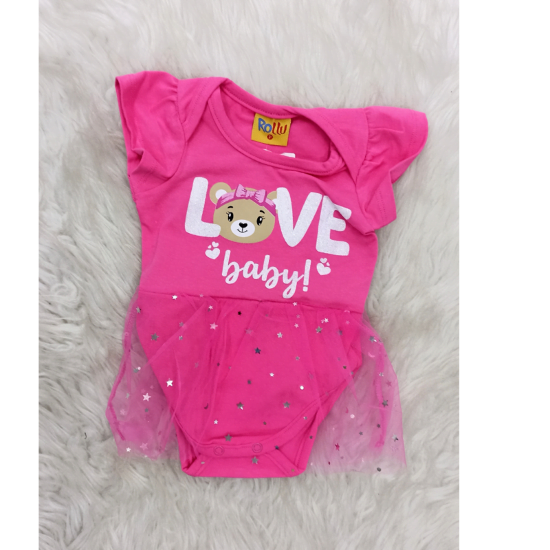body rolú cotton com tule cor rosa batom