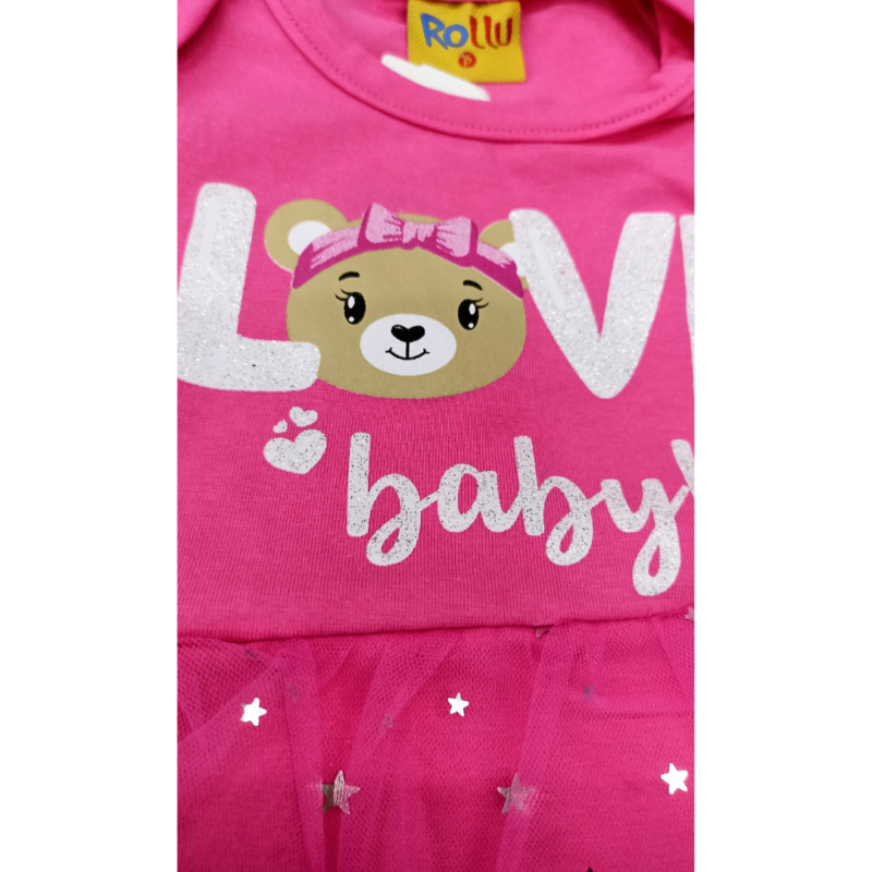 body rolú cotton com tule cor rosa batom - Imagem 2