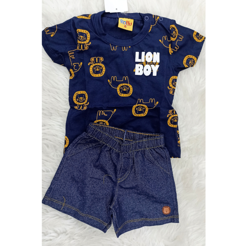 conjunto rolú camiseta em meia malha e bermuda cor preto com mescla escuro - Imagem 2