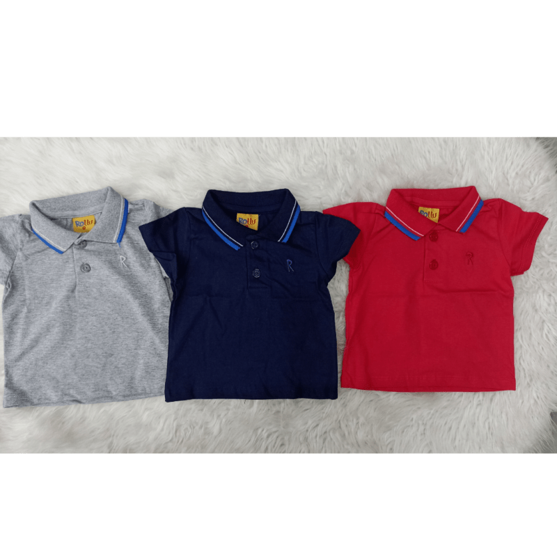 camisa polo rolú em meia malha bb masculino cor mescla cinza - Imagem 3