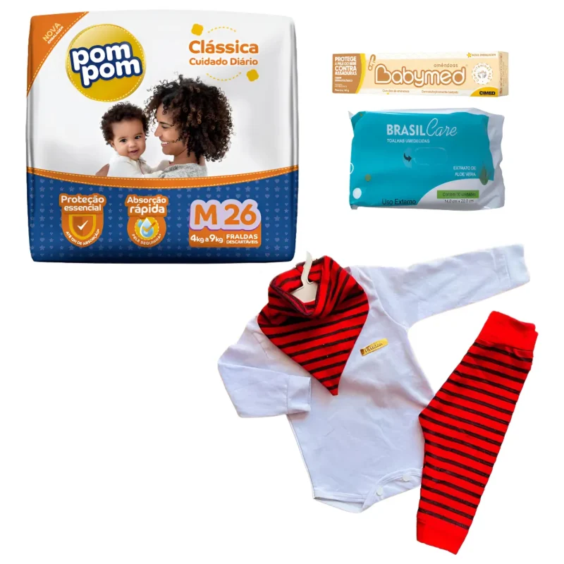 Kit Chá De Bebê Fraldas Lenços E Pomada