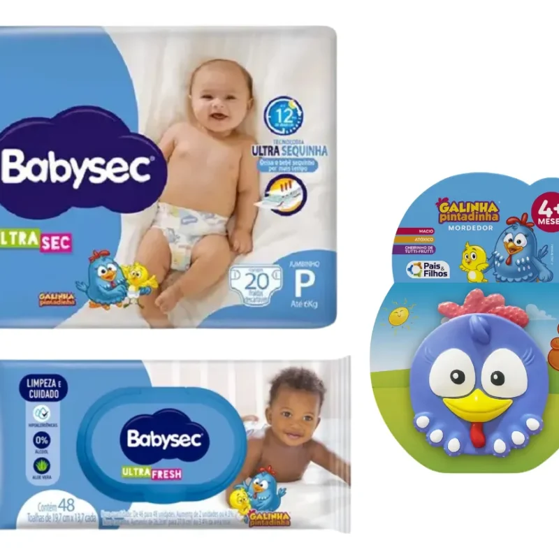 Kit Chá De Bebê Fraldas Babysec Lenços E Mimo