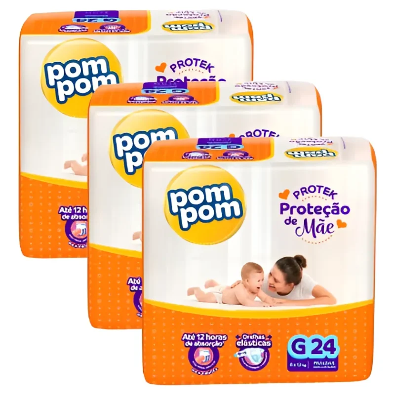 Oferta Kit C/3 Pacotes Fraldas Pompom Derma Protek Atacado