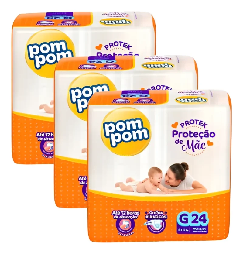 Oferta Kit C/3 Pacotes Fraldas Pompom Derma Protek Atacado