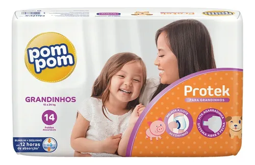 Fraldas Protek Grandinhos 15 A 24kg 14 Unidades Pom Pom