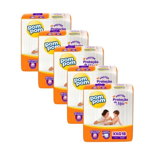 Kit C/5 Pacotes Fraldas Pompom Proteção De Mãe
