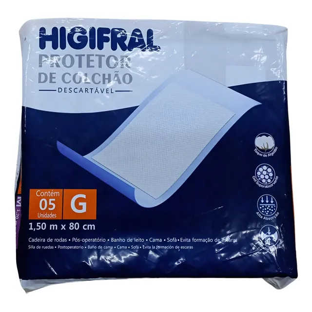 Trocador Lençol Absorvente Descartável 1,50x80cm Branco Listras Super King