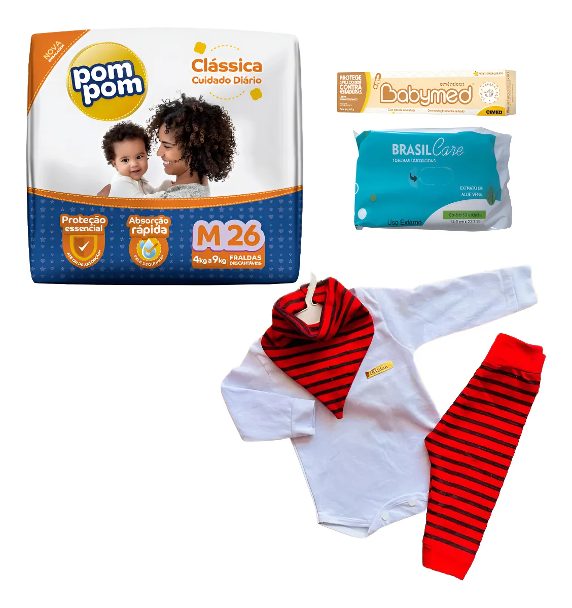 Kit Chá de Bebê Essencial: Fraldas, Lenços e Pomada Completo