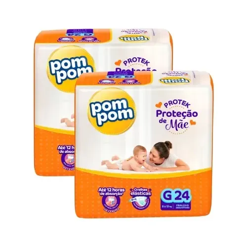 Kit 2 Fraldas Pompom Derma Protek: Proteção Duplicada e Economia