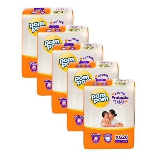 Kit C/5 Pacotes Fraldas Pompom Proteção De Mãe Tamanho Extra Grande (xg)