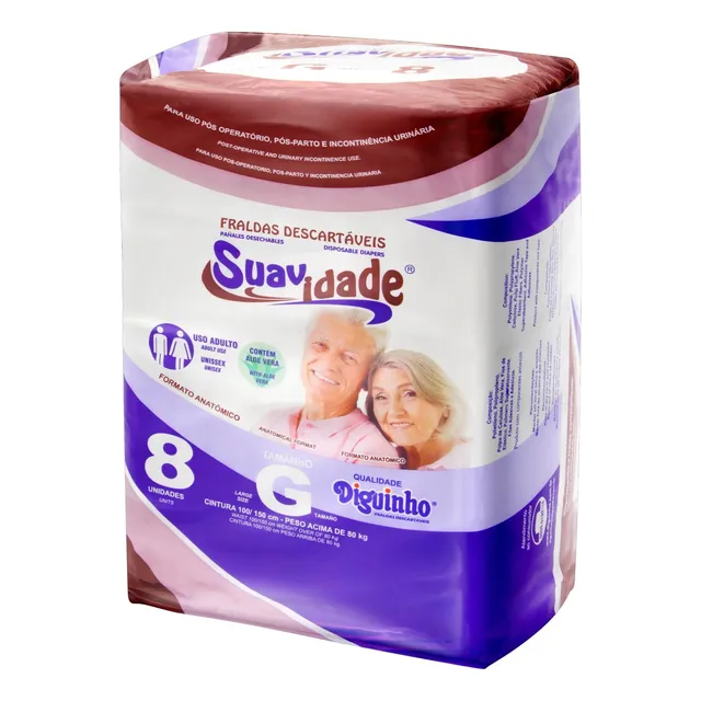 Fraldas Descartáveis Adulto Geriátrica Suavidade Tamanho G 8 Unidades