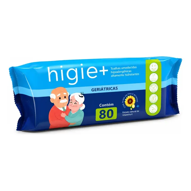 Lenço / Toalha Adulta Geriatrica Higie+ 80 Folhas Com Extratos Óleo De Girassol - Tecido Premium