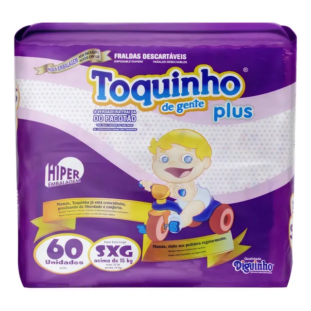 Fraldas Diguinho Toquinho De Gente Plus Sxg C/60 Hipoalergênicas E Premium