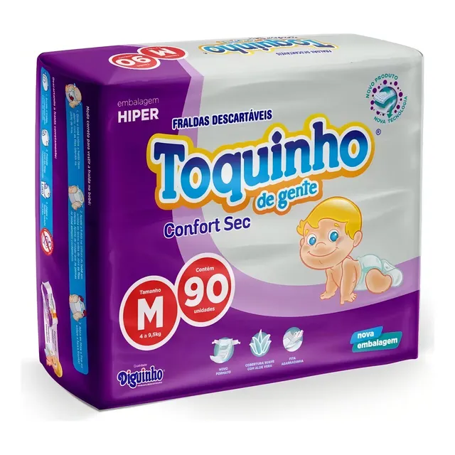 Fraldas Toquinho Confort Sec M Gel Superabsorvente 90 Unidades Médio (m) Sem Gênero