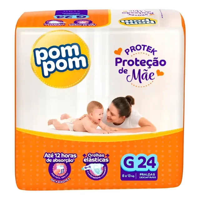 Fralda Descartável Infantil Pompom Atacado – Todos Tamanhos Grande (g) 24 Unidades