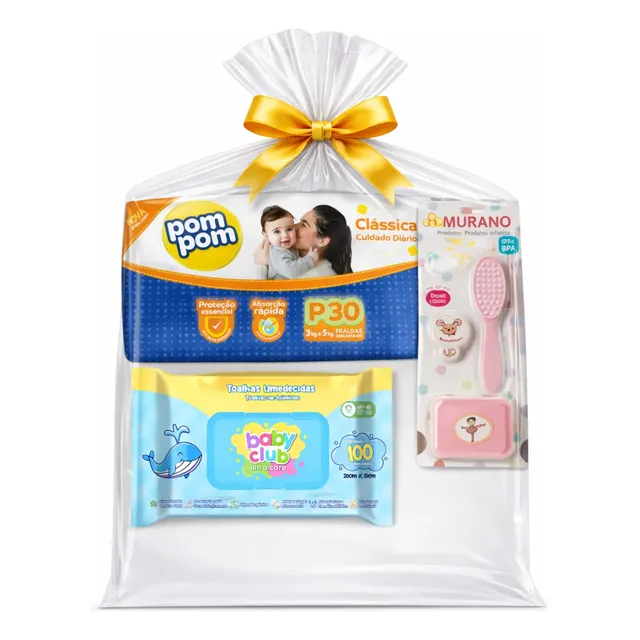 Kit Chá De Bebê Fraldas Lenços E Kit Higiene Rosa