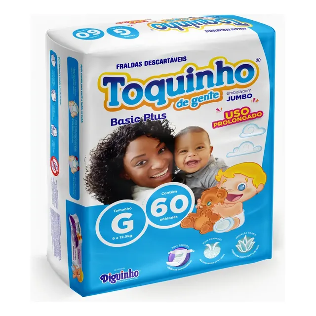 Fralda Toquinho De Gente Basic Plus Tamanho G Com 60 Unid.