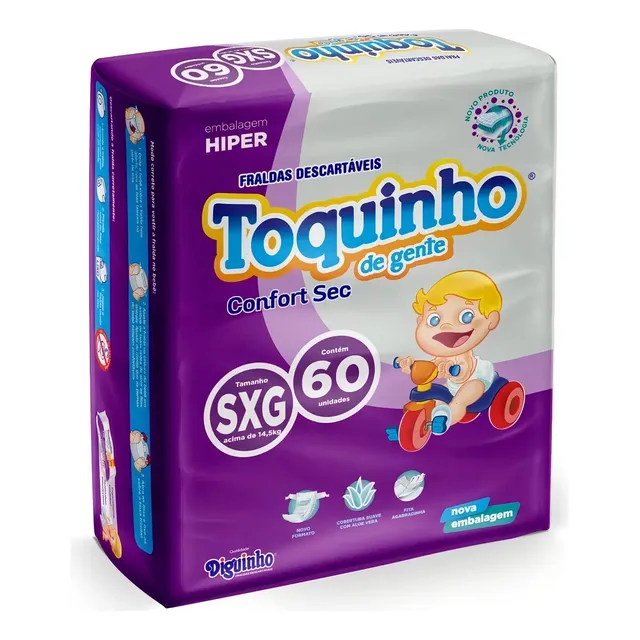 Fralda Toquinho Confort Sec Xxg 60 Unid Gel Superabsorvente Hipoalergênica Sxg Sem Gênero