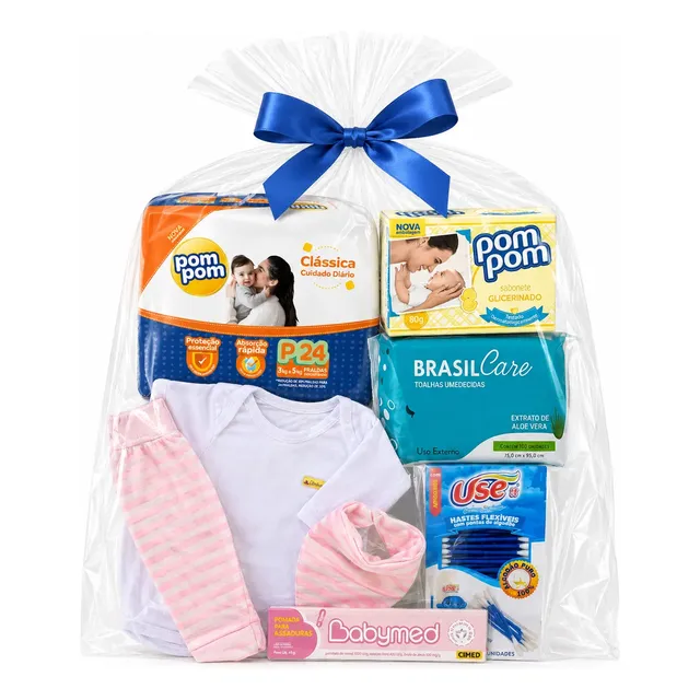 Kit Pom Pom Chá De Bebe Presente Fraldas Lenços Pomada