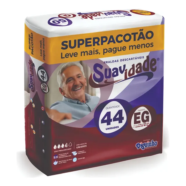 Fralda Geriátrica Adulto Suavidade Super Pacotão Eg 44 Un.