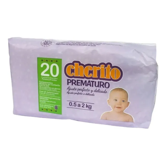 Fralda Descartável Cherito Prematuro Para Bebê De 0.5 A 2kg (20 Unidades) Prematuro (pr)