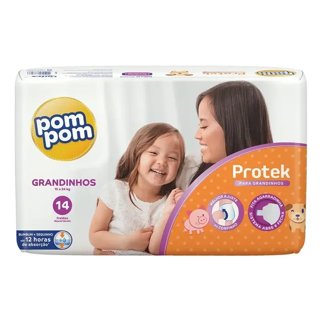 Fralda Pom Pom Protek Grandinhos Para Bebês (15 A 24kg) Com 14 Unidades