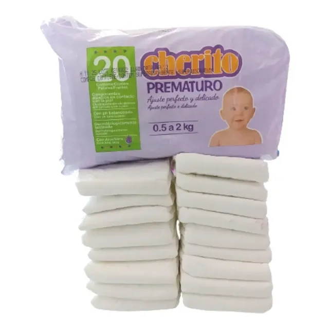 Kit Fraldas Descartável Cherito Prematuro para Bebê de 0.5 a 2kg (20unidades)
